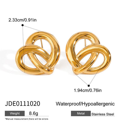 18K Gold and Silver Two Tone Pretzel Heart Statement Stud Earrings