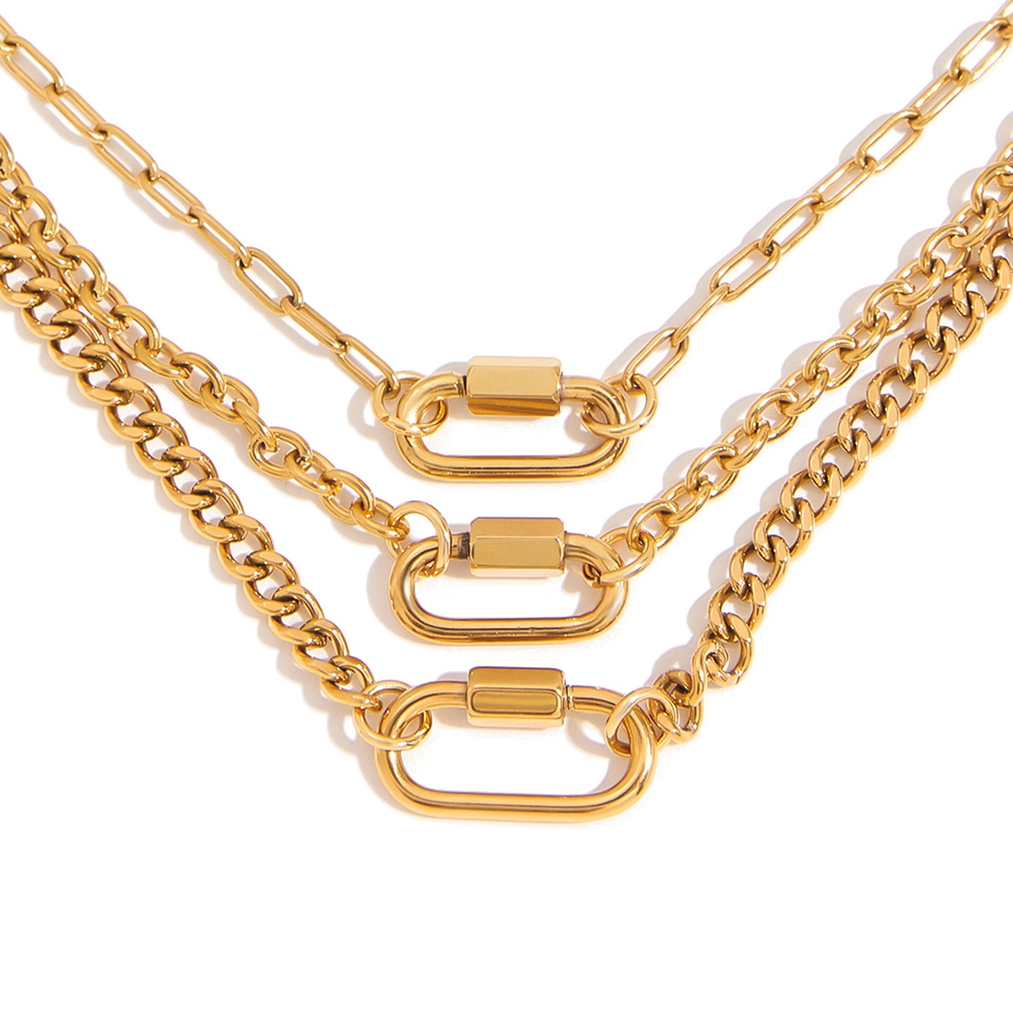 18K Gold Carabiner Paperclip Cuban Link Cable Chain Charm Necklace