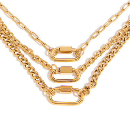 18K Gold Carabiner Paperclip Cuban Link Cable Chain Charm Necklace