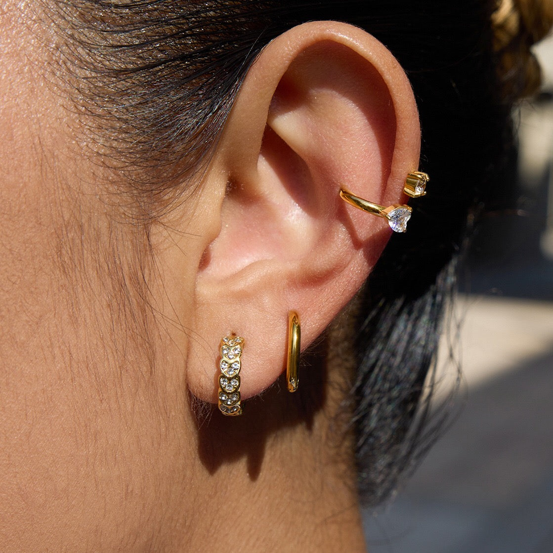 18K Gold Daily Luxe Small Hoop Huggie Earrings Ear Cuffs Stack