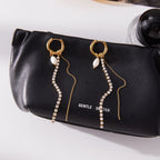 18K Gold Starstruck Tennis Chain Pearl Drop Dangle Huggie Earrings