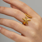 18K Gold Beach Vacation Seashell Starfish Ring
