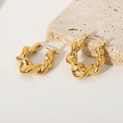 18K Gold Twirl Small Hoop Huggie Earrings