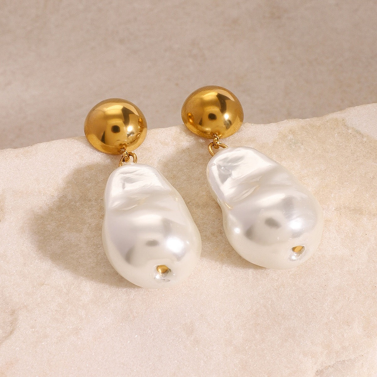 18K Gold Heiress Pearl Stud Dangle Earrings