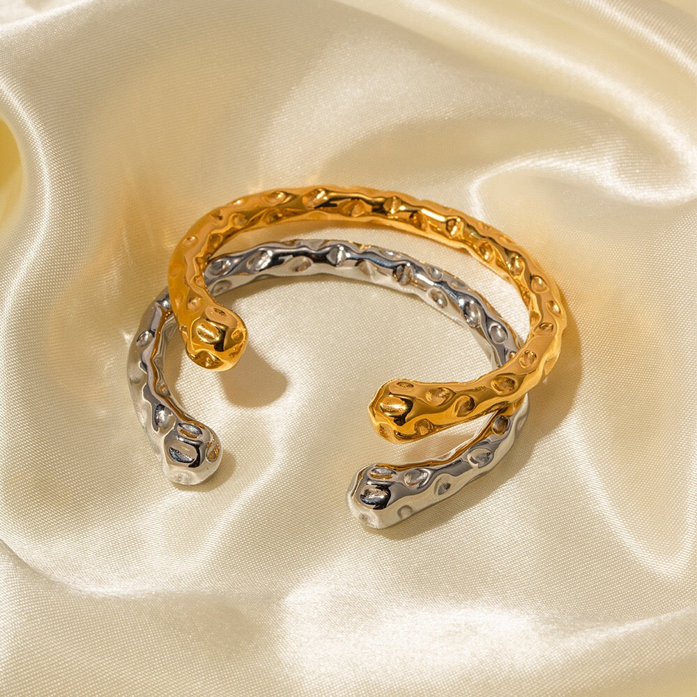 18K Gold Raw Luxe Statement Stacking Cuff Bangle Bracelet