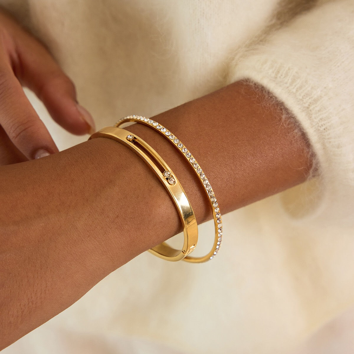 18K Gold Legacy Tennis Paper Clip Chain Emerald Eternity Bangle Bracelet Stack