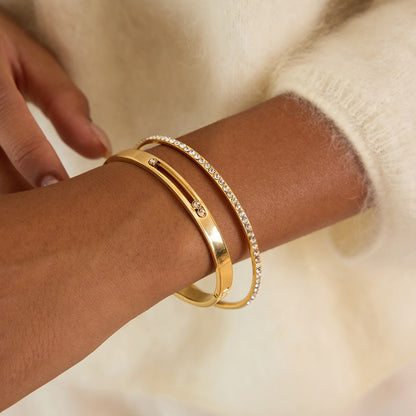 18K Gold Legacy Tennis Paper Clip Chain Emerald Eternity Bangle Bracelet Stack