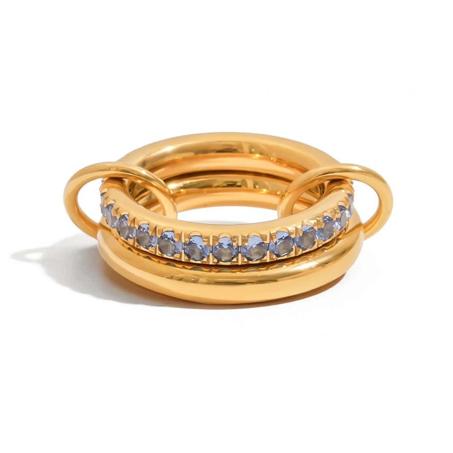 18K Gold Double Link Spinelli Connected Stacking Pave Eternity Ring