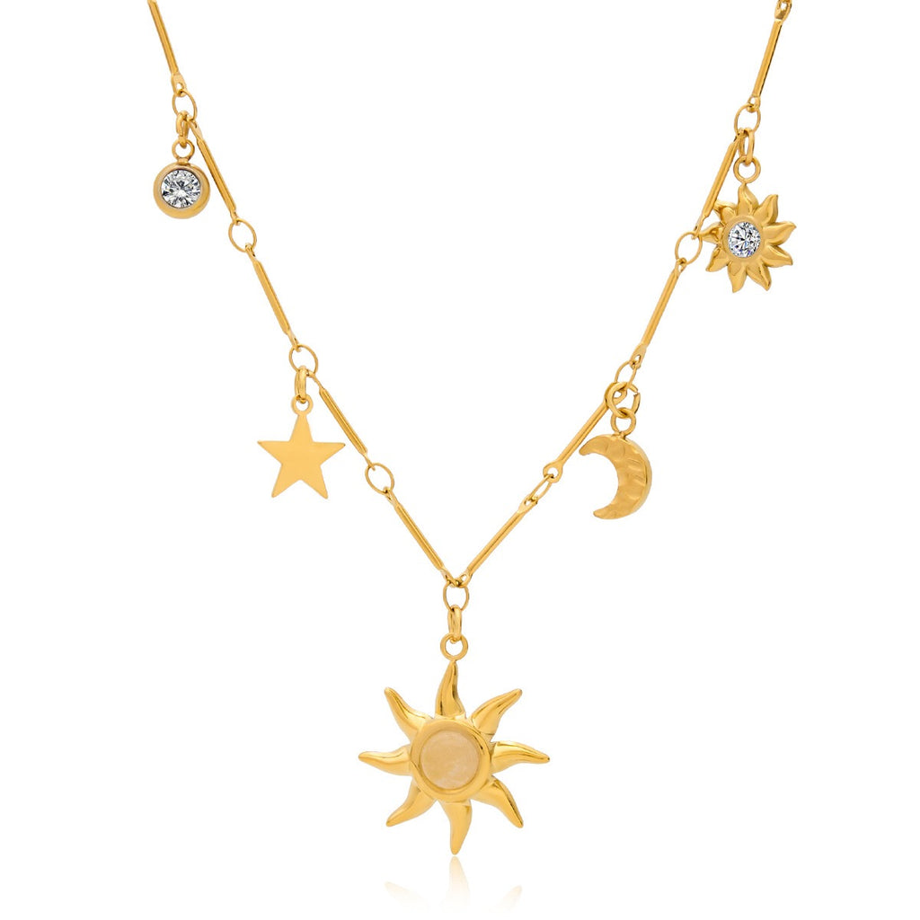 18K Gold Opal Forever Sun Pendant Statement Charm Necklace