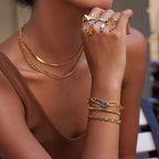 18K Gold Butterfly Safety Pin Tassle Charm Ring