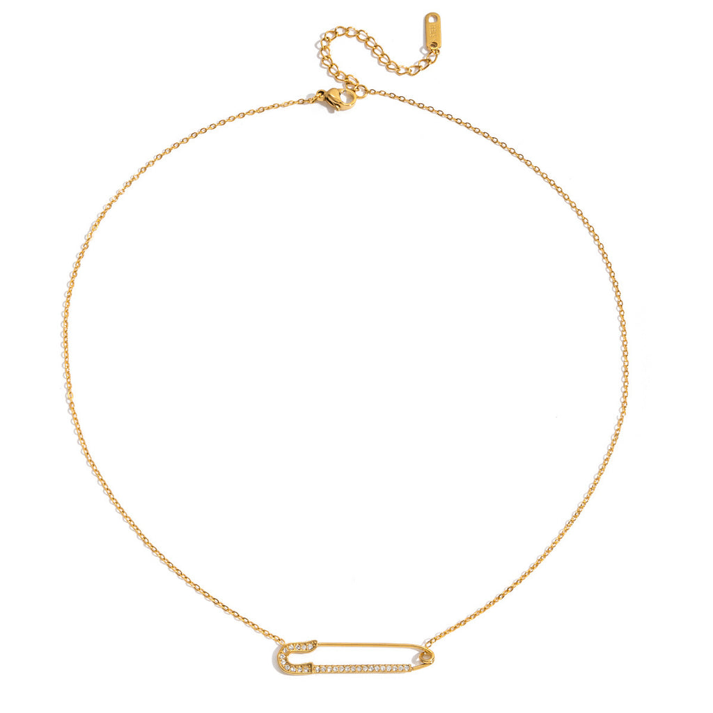 18K Gold Safety Pin Pendant Dainty Chain Layered Necklace Set