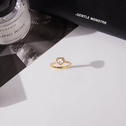 18K Gold Flirt Alert Flower Heart Statement CZ Stacking Ring