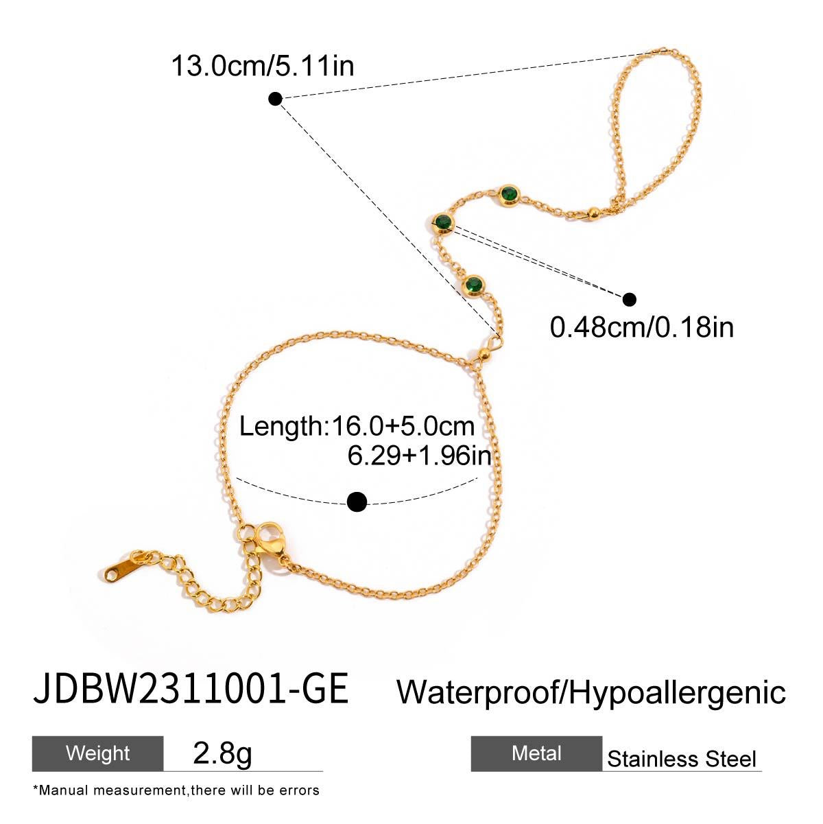 18K Gold Waterproof Emerald Gem Hand Chain Bracelet