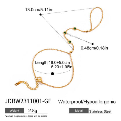 18K Gold Waterproof Emerald Gem Hand Chain Bracelet