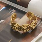 18K Gold Ocean Swirl Statement Cuff Bangle Bracelet