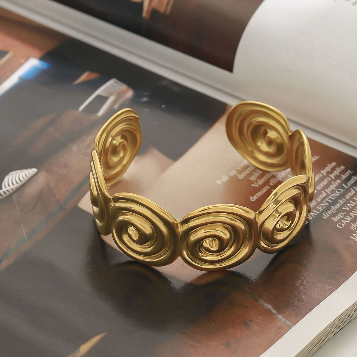 18K Gold Ocean Swirl Statement Cuff Bangle Bracelet