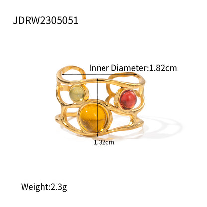 18K Gold Unique Gem Cuff Ring