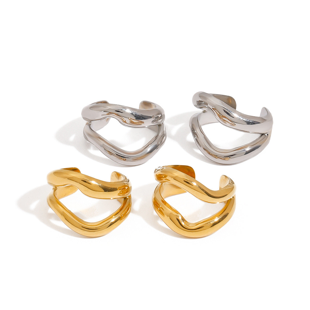 18K Gold Unique Huggie Ear Cuffs