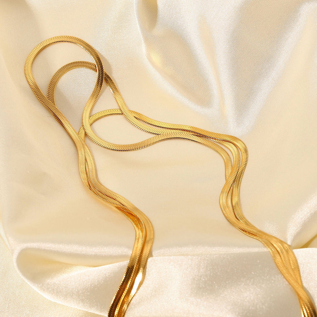 18K Gold Herringbone Snake Chain Layered Necklace Set