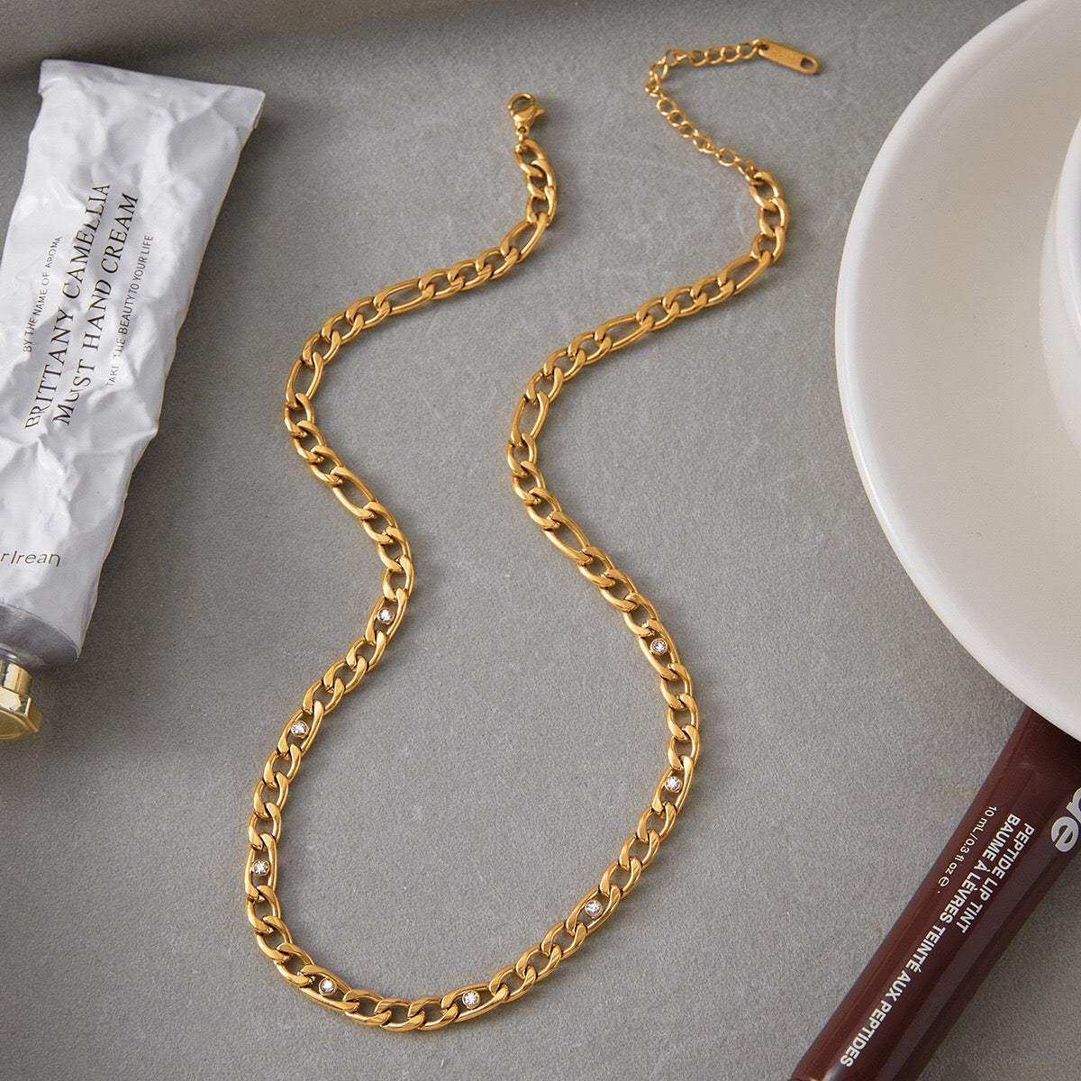 18K Gold Cosmic Glow Paperclip Curb Chain Layered Necklace Set