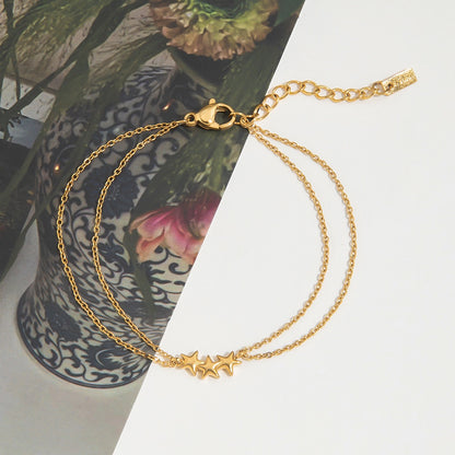 18K Gold Stars Align Dainty Chain Colorful Hearts Bracelet Stack