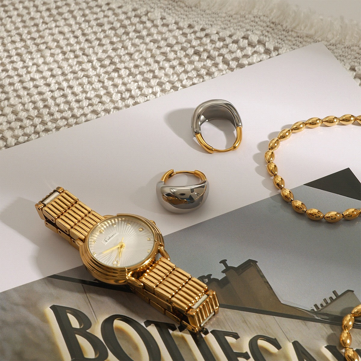 18K Gold and Silver Two Tone Dome Small Hoop Dangle Huggie Earrings