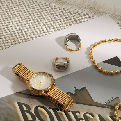 18K Gold and Silver Two Tone Dome Small Hoop Dangle Huggie Earrings