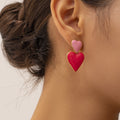 18K Gold Pink Heart Dangle Earrings