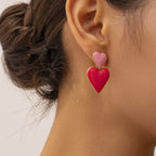 18K Gold Pink Heart Dangle Earrings