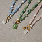 18K Gold Island Charm Natural Stone Beaded Necklace