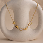 18K Gold Celestial Dream Sun Moon Star Heart Charm Necklace