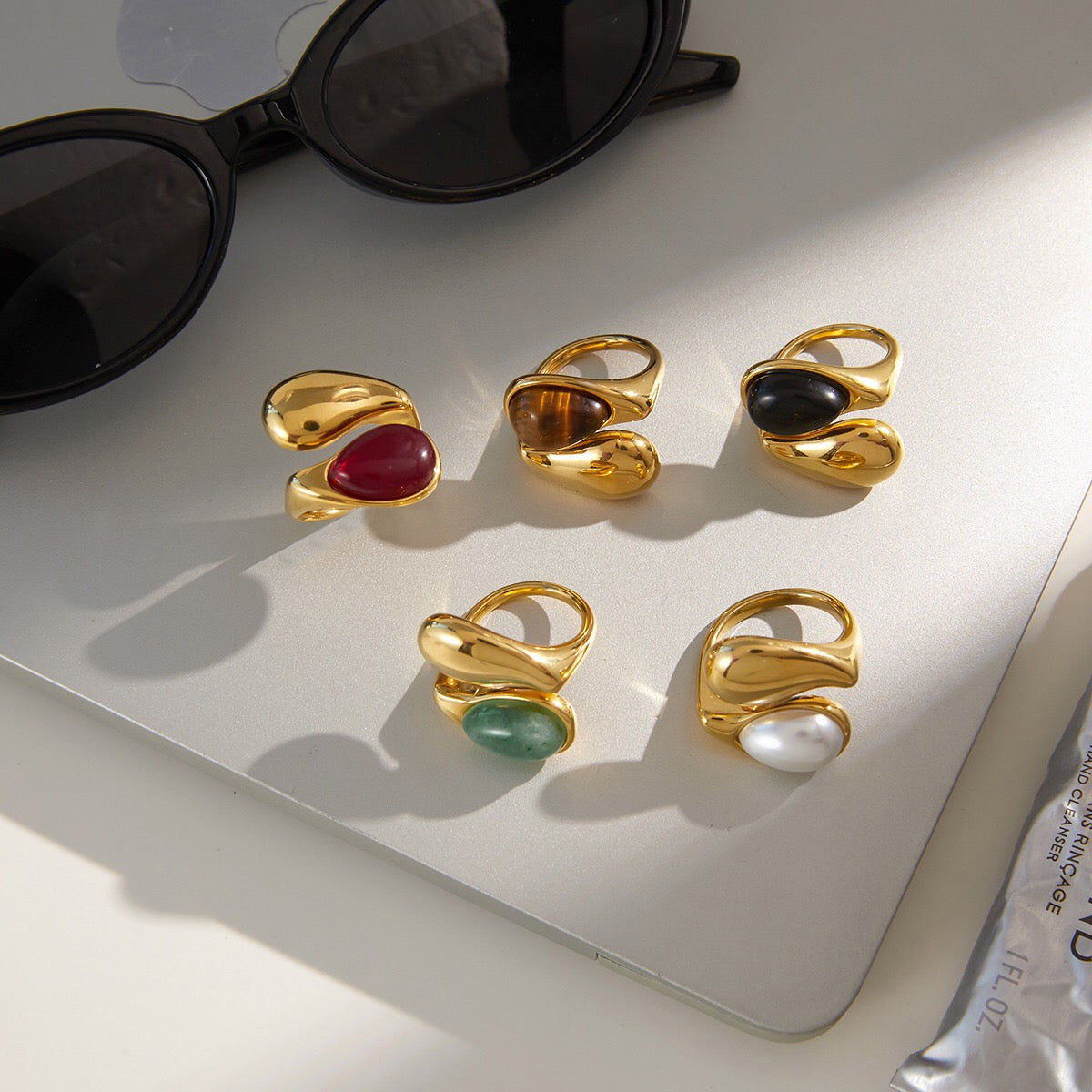 18K Gold Modern Royalty Gemstone Pearl Statement Ring