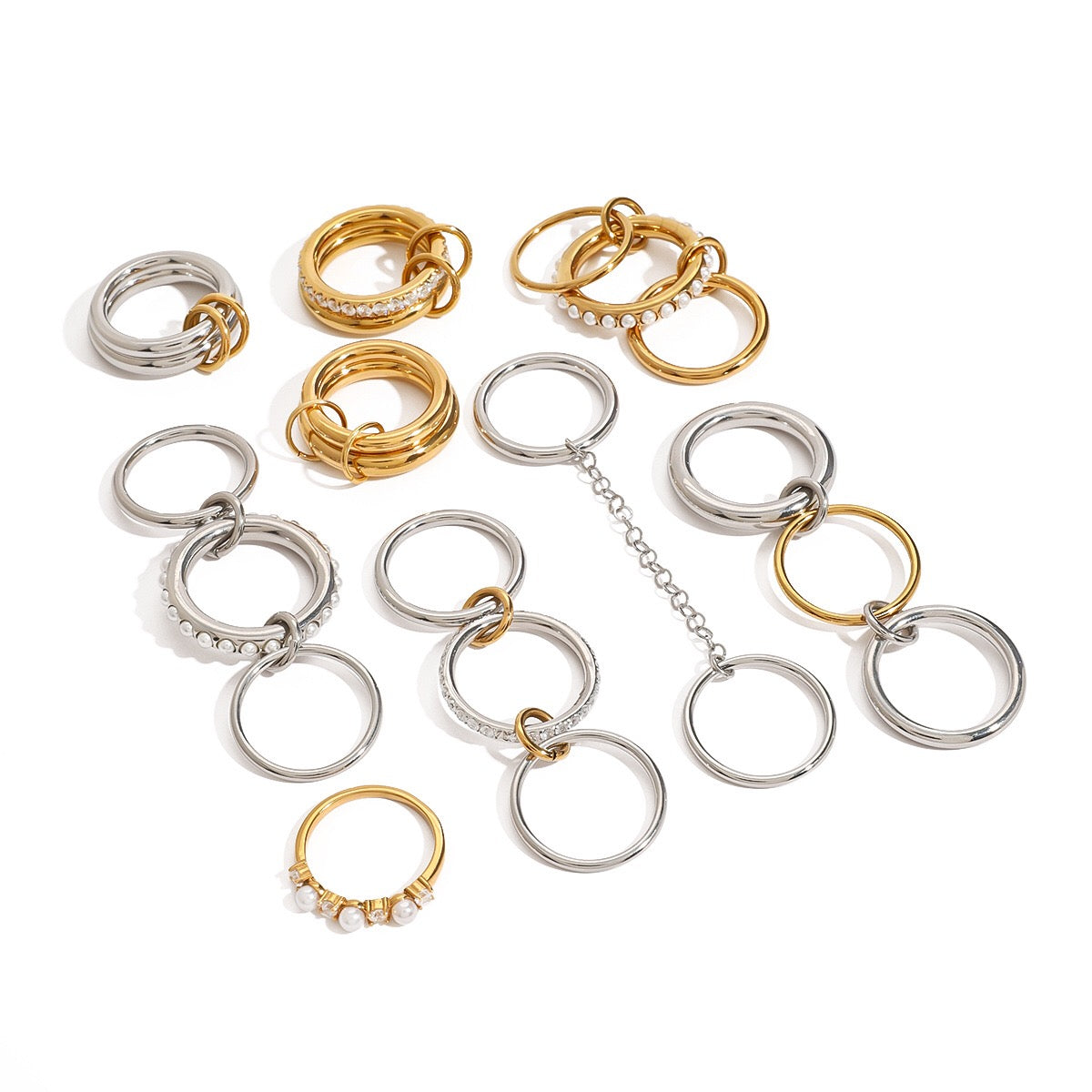 18K Gold Two Tone Connected Multi Layers Spinelli Stacking Rings