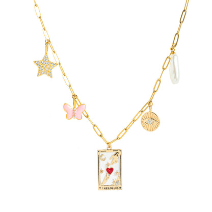 18K Gold Tarot Card Butterfly Charm Necklace