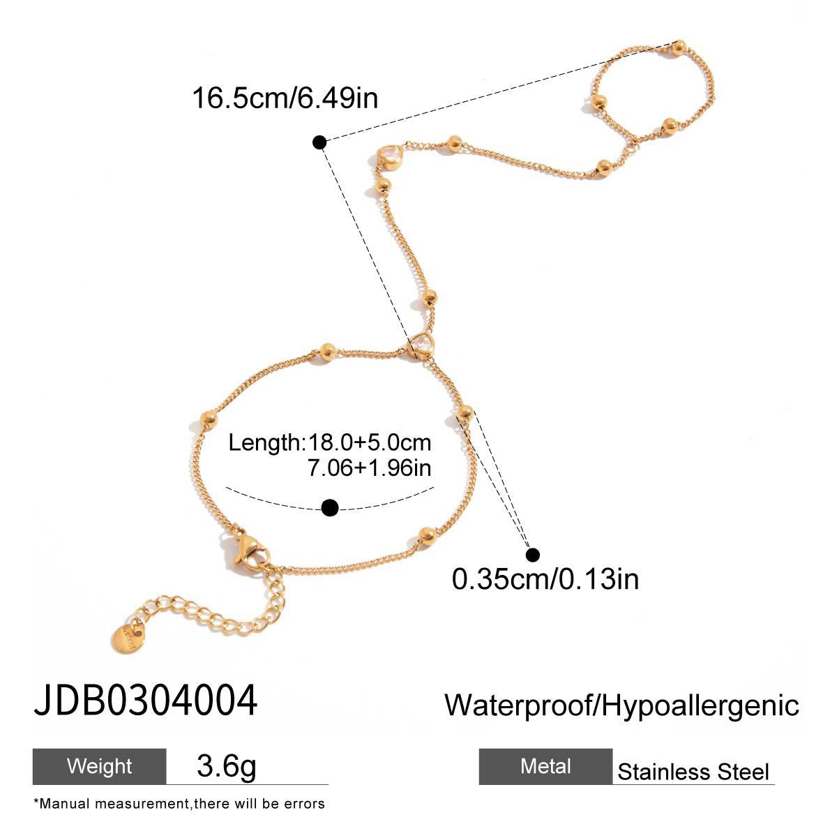 18K Gold Waterproof Flipped Heart Dainty Hand Jewelry Chain Bracelet