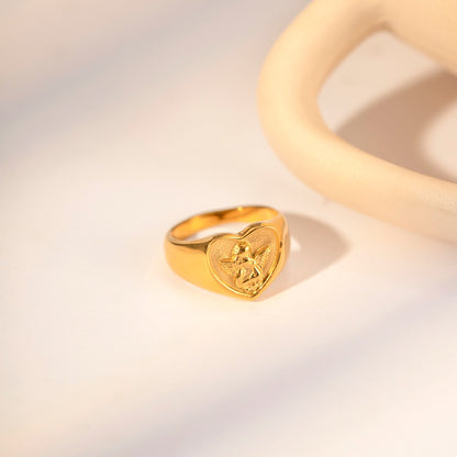 18K Gold Cupid Heart Signet Ring