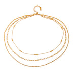 18K Gold Paperclip Rope Chain Beaded Layered Necklace Set