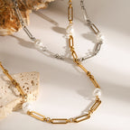 18K Gold Paperclip Chain Pearl Chain Extra Long Necklace