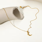 18K Gold Star Adorned Crescent Moon Pendant Necklace