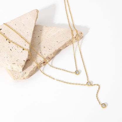 18K Gold Layered Lariat Necklace