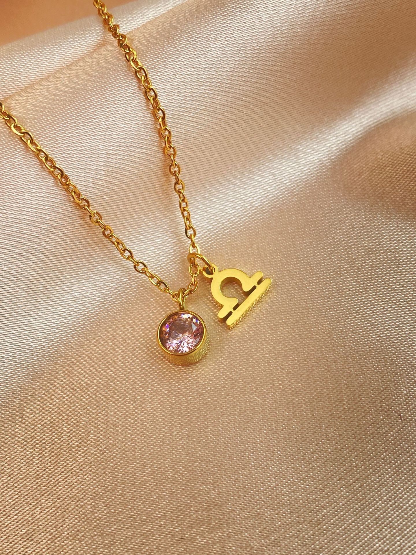 18K Gold Zodiac Birthstone Pendant Necklace