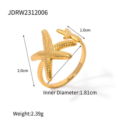18K Gold and Silver Two Tone Coastal Glow Seashell Starfish Cuff Ring