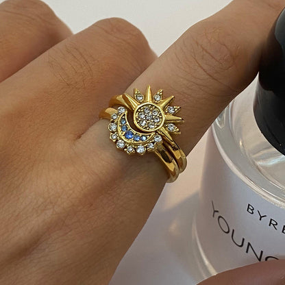 18K Gold Moon And Sun Best Friends Couple Ring