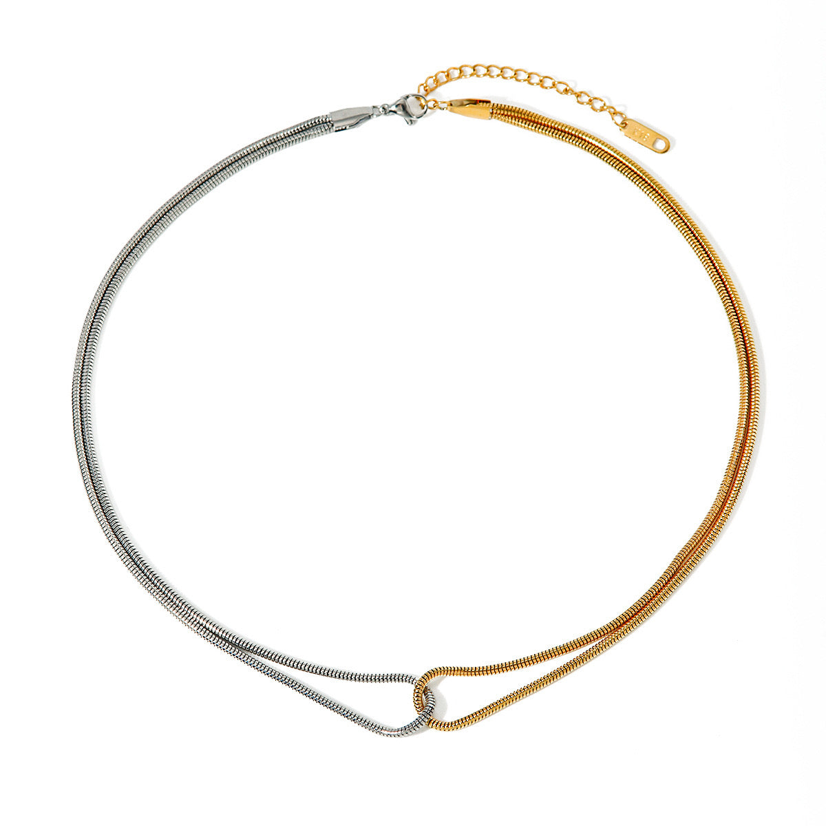 18K Gold Two Tone Interlocked Chain Necklace