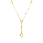 18K Gold Sweet Lumi Pearl Y Shape Lariat Dainty CZ Necklace