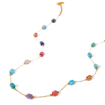 18K Gold Color Candy Beaded Chain Necklace