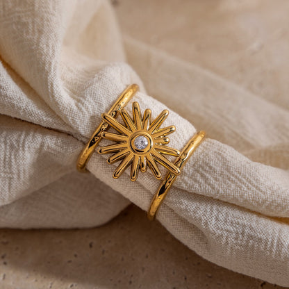 18K Gold Sunbeam Chunky Statement Sun Ring