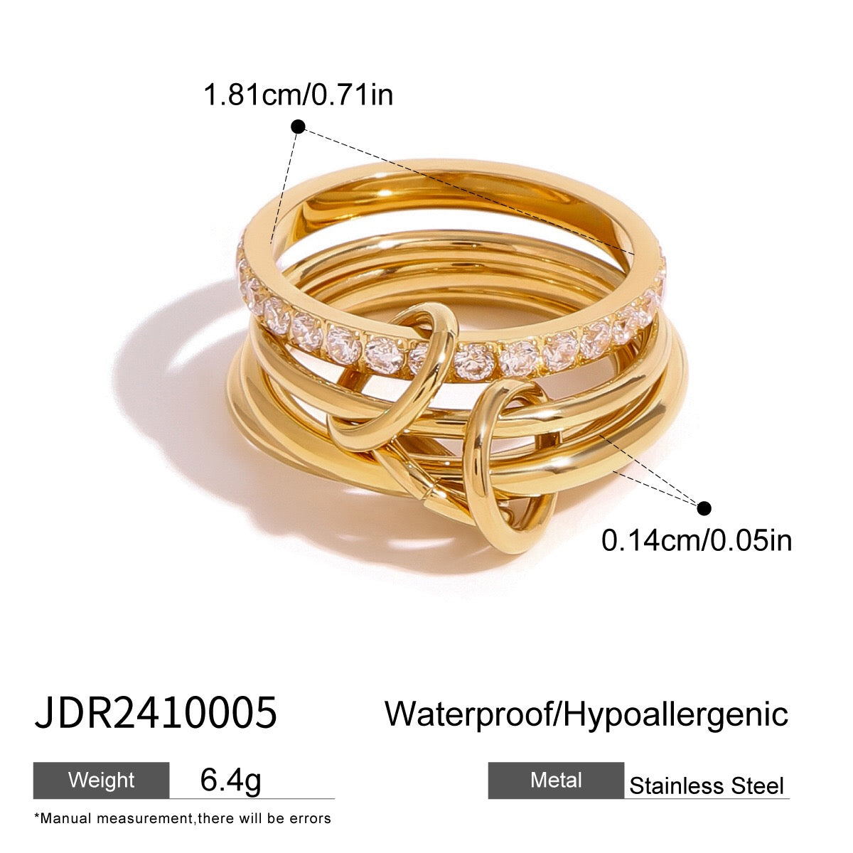 18K Gold and Silver Two Tone Connected Multi Layers Spinelli Trinity Stacking Rings
