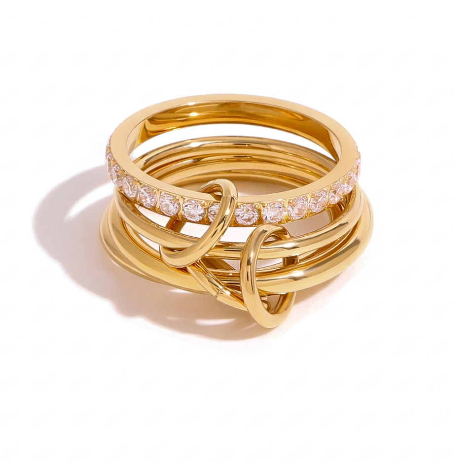 18K Gold and Silver Two Tone Connected Multi Layers Spinelli Trinity Stacking Rings