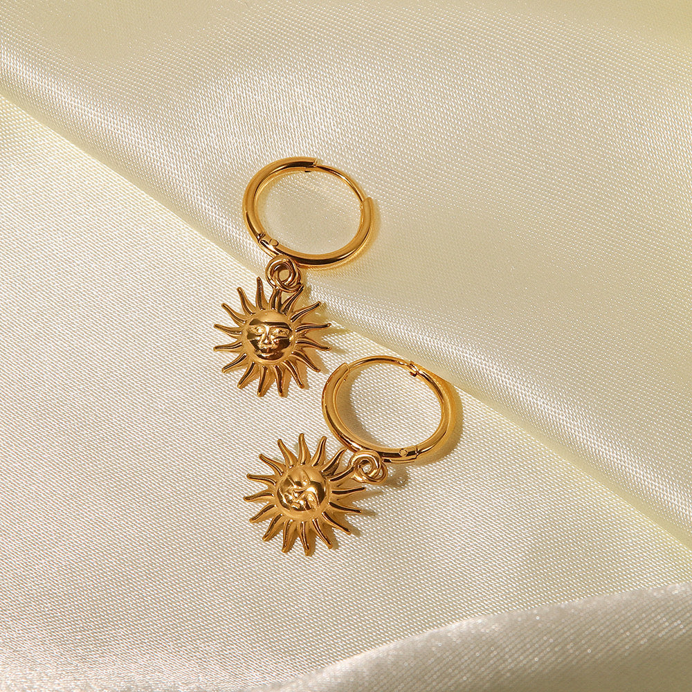 18K Gold Sun Small Hoop Huggie Earrings